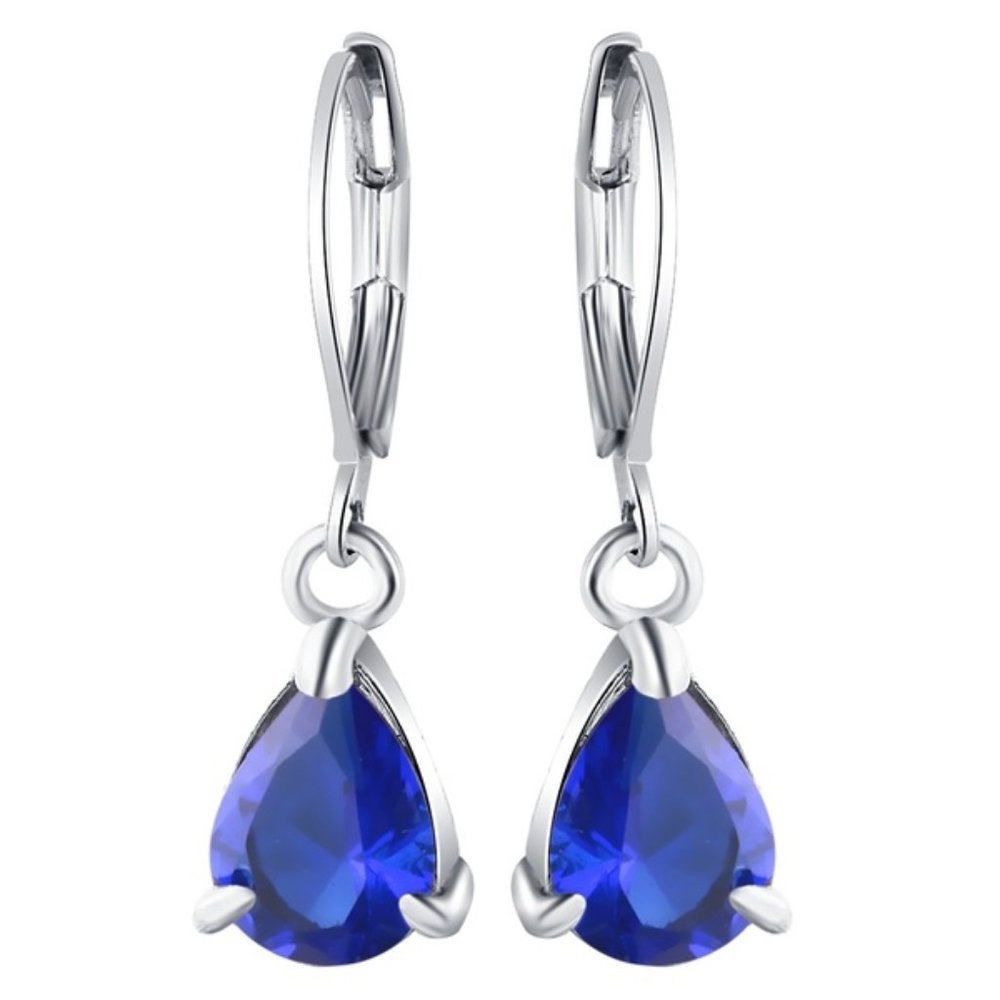 925 Sterling Silver Crystal Hoop Earring (Blue)